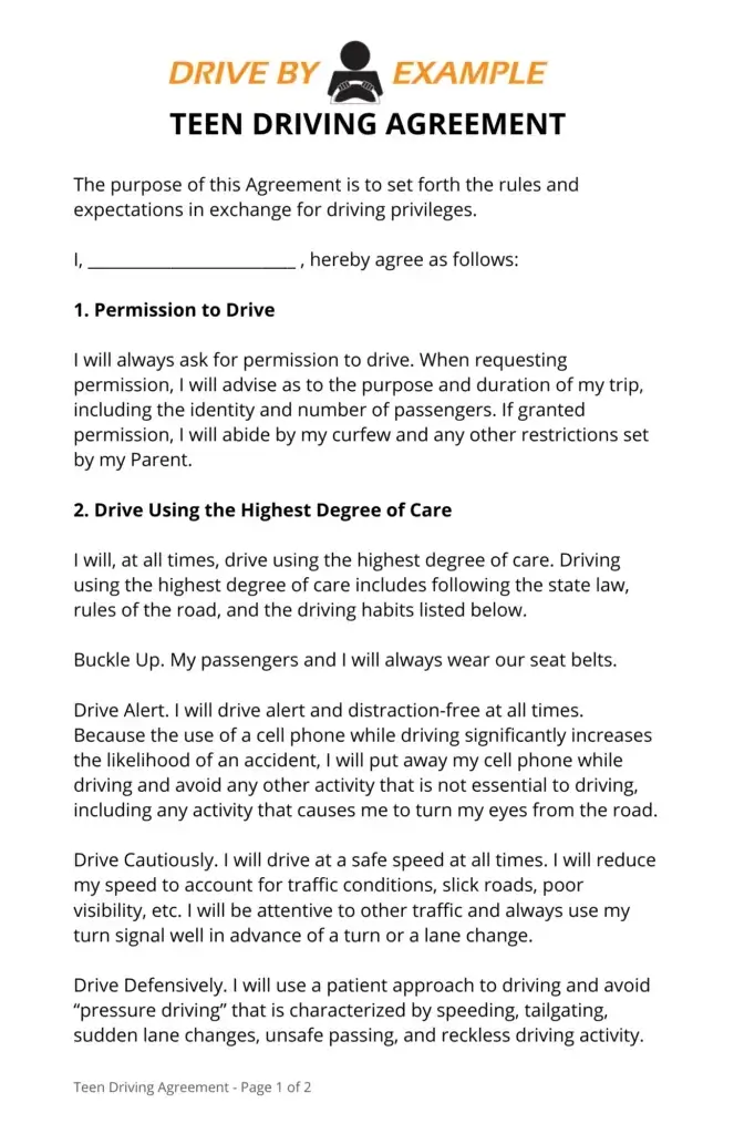 Teen Driving Agreement