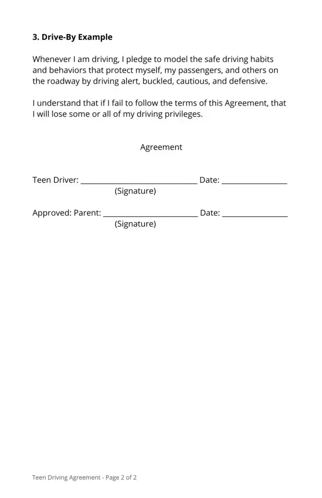 Teen Driver Agreement Page 2